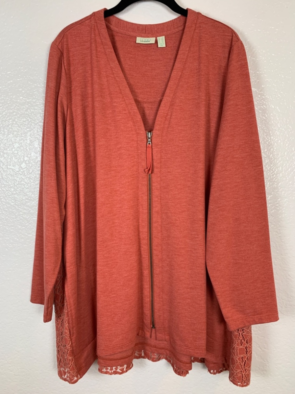 LOGO Lounge Lori Goldstein Womens Zip Up Sweatshirt Size 2X Red Lace Overlay - Picture 1 of 14